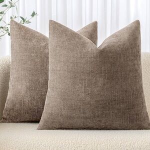 Gray Neutral Chenille Throw Pillow Covers Sofa Bedroom Living Room (2-pack)